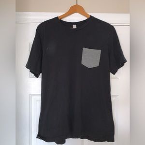 Bella Canvas Simple Black T Shirt with Grey Pocket - Men’s Large